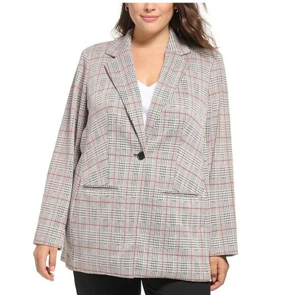Calvin Klein Houndstooth Plaid Blazer 2X Jacket Partial Tags * - Picture 1 of 15